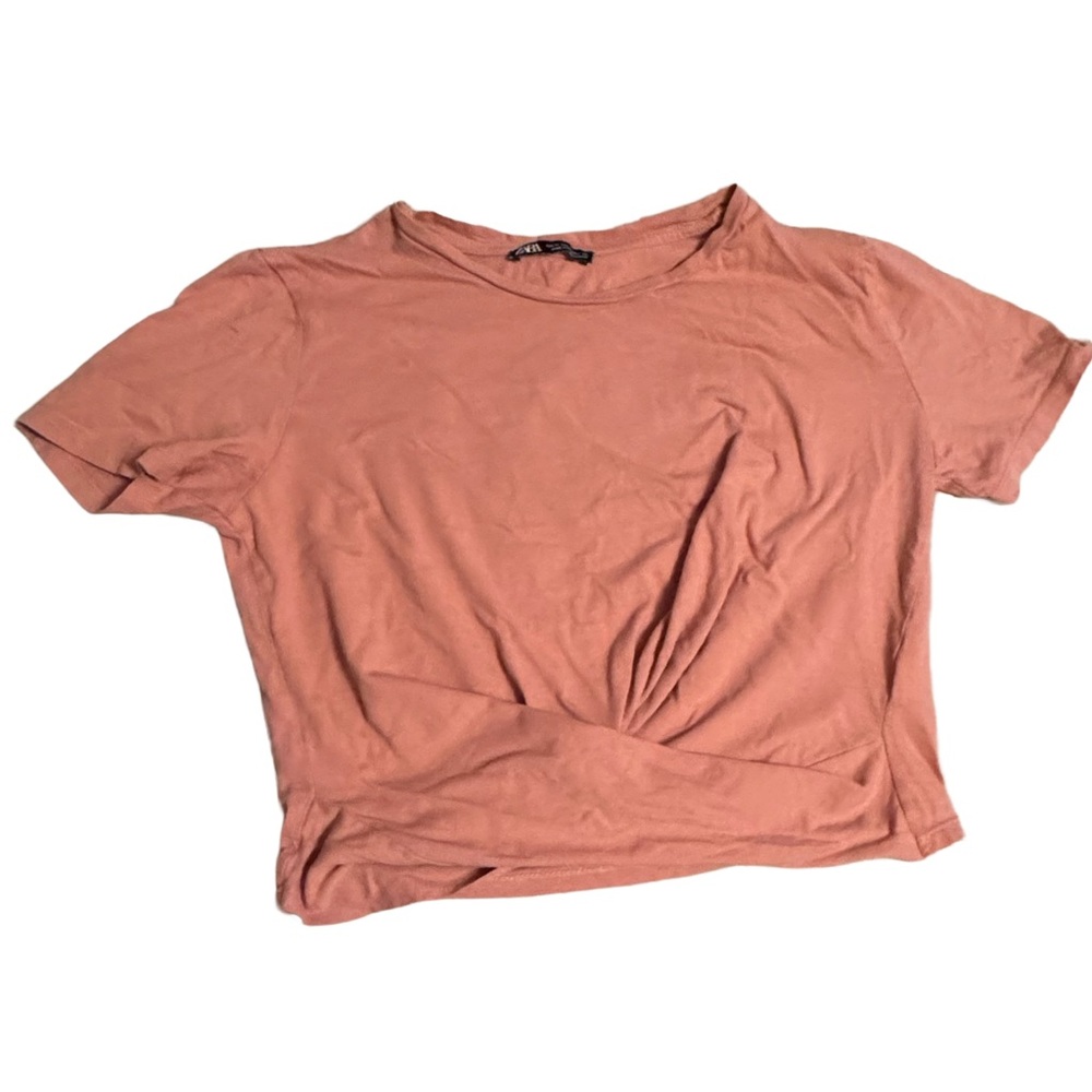 Zara Coral Crossover Crop Tee